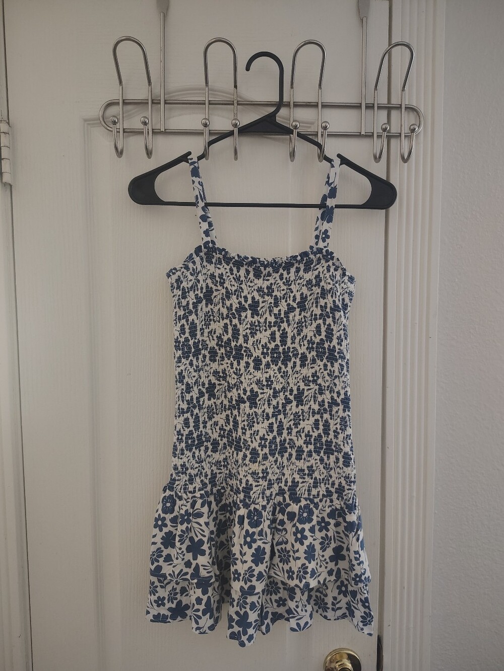 Girls White Sundress with Blue Floral Print Size L